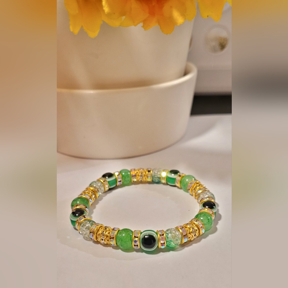 Green Evil Eye Beaded Protection Mal De Ojo Luck Fashion Bracelet